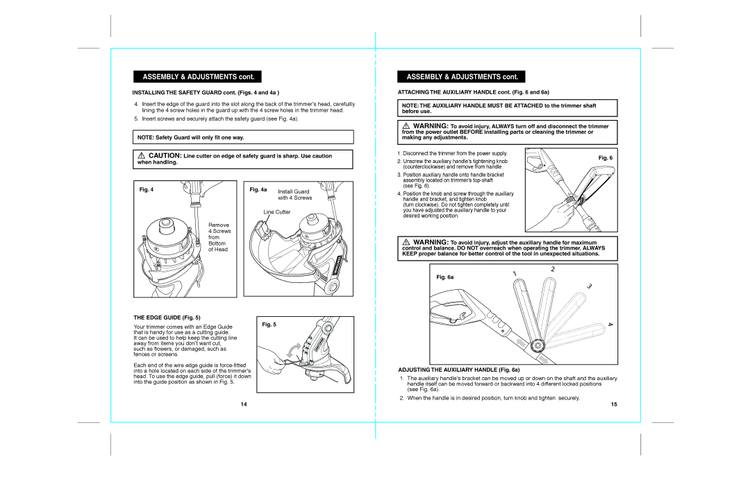 Craftsman 172.74544 warranty Assembly & Adjustments, Installing the Safety Guard cont. Figs and 4a, Edge Guide Fig 