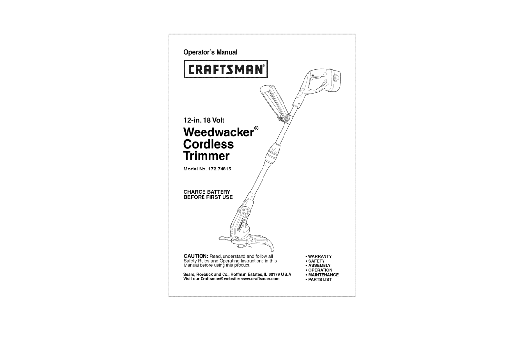 Craftsman 172.74815 warranty Weedwacker Cordless Trimmer 