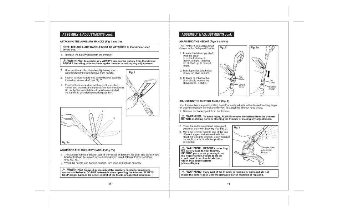 Craftsman 172.74815 warranty Attaching the AUXiLiARY Handle and 7a Before use, Adjustingthe Height Figs and 8a 