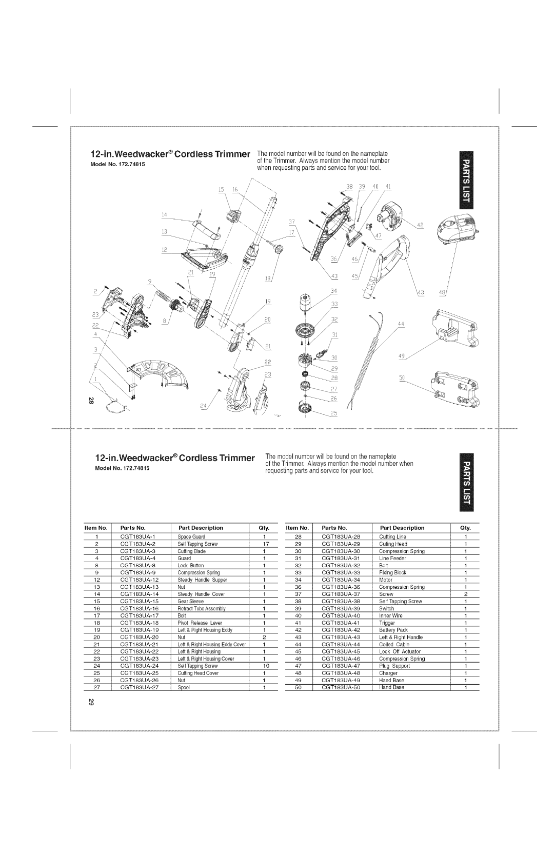 Craftsman 172.74815 warranty Modelnumberwill befoundon the nameplate, Requestingpartsandservicefor your tool 