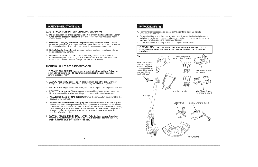 Craftsman 172.74815 Safety Rules for Battery Charging Stand, ADDiTiONAL Rules for Safe Operation, Serious personal injury 