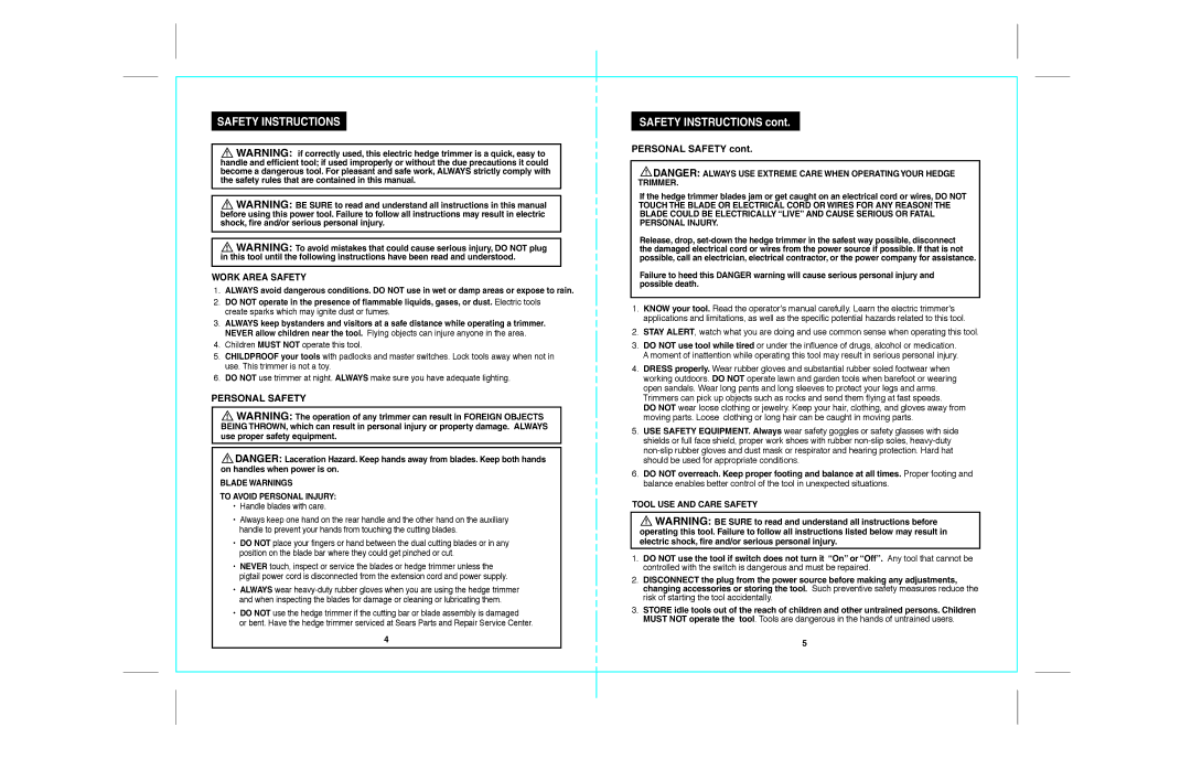 Craftsman 172.79957 operating instructions Safety Instructions, Work Area Safety, Personal Safety 