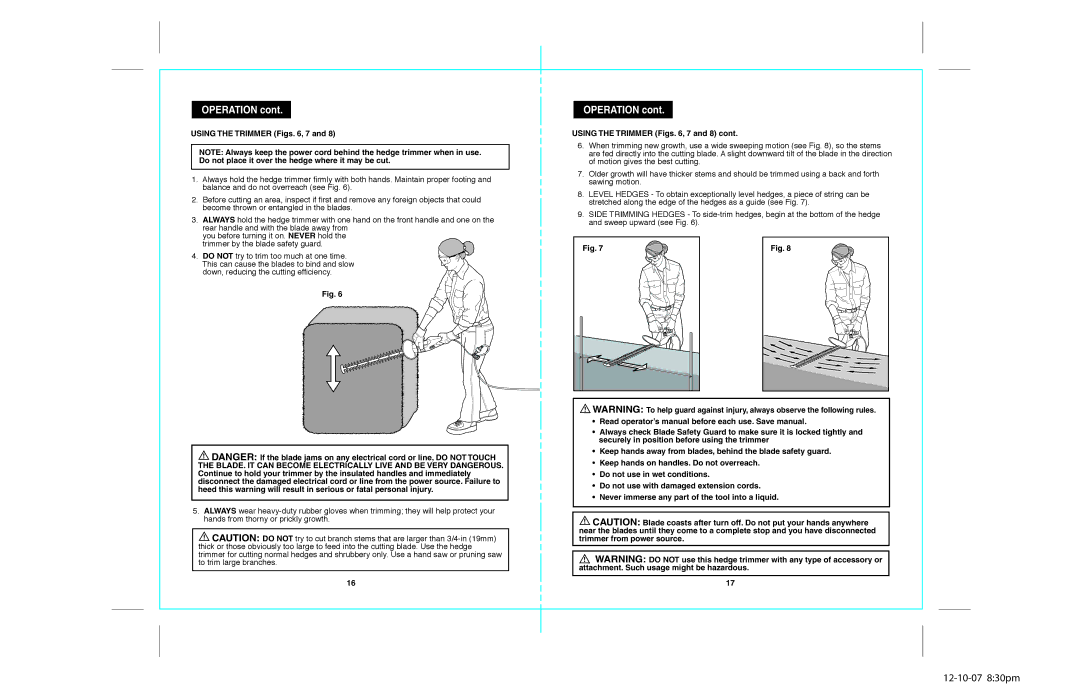 Craftsman 172.79957 operating instructions Operation, Using the Trimmer Figs , 7 and 8 