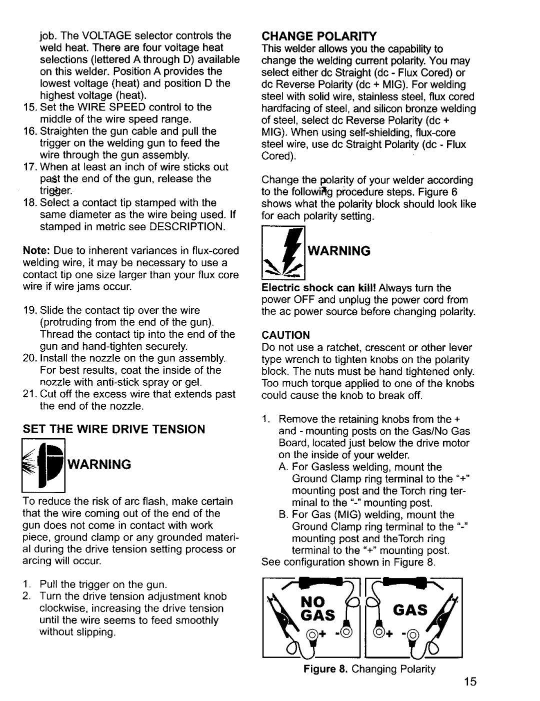 Craftsman 196.20569 owner manual SET the Wire Drive Tension, Change Polarity 