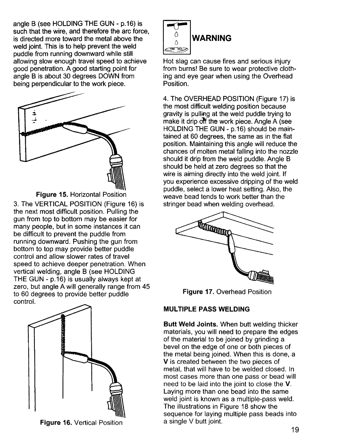 Craftsman 196.20569 owner manual Overhead Position, Multiple Pass Welding 