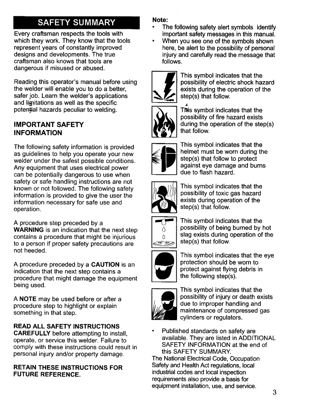 Craftsman 196.20569 owner manual Important Safety Information, Retain These Instructions for Future Reference 