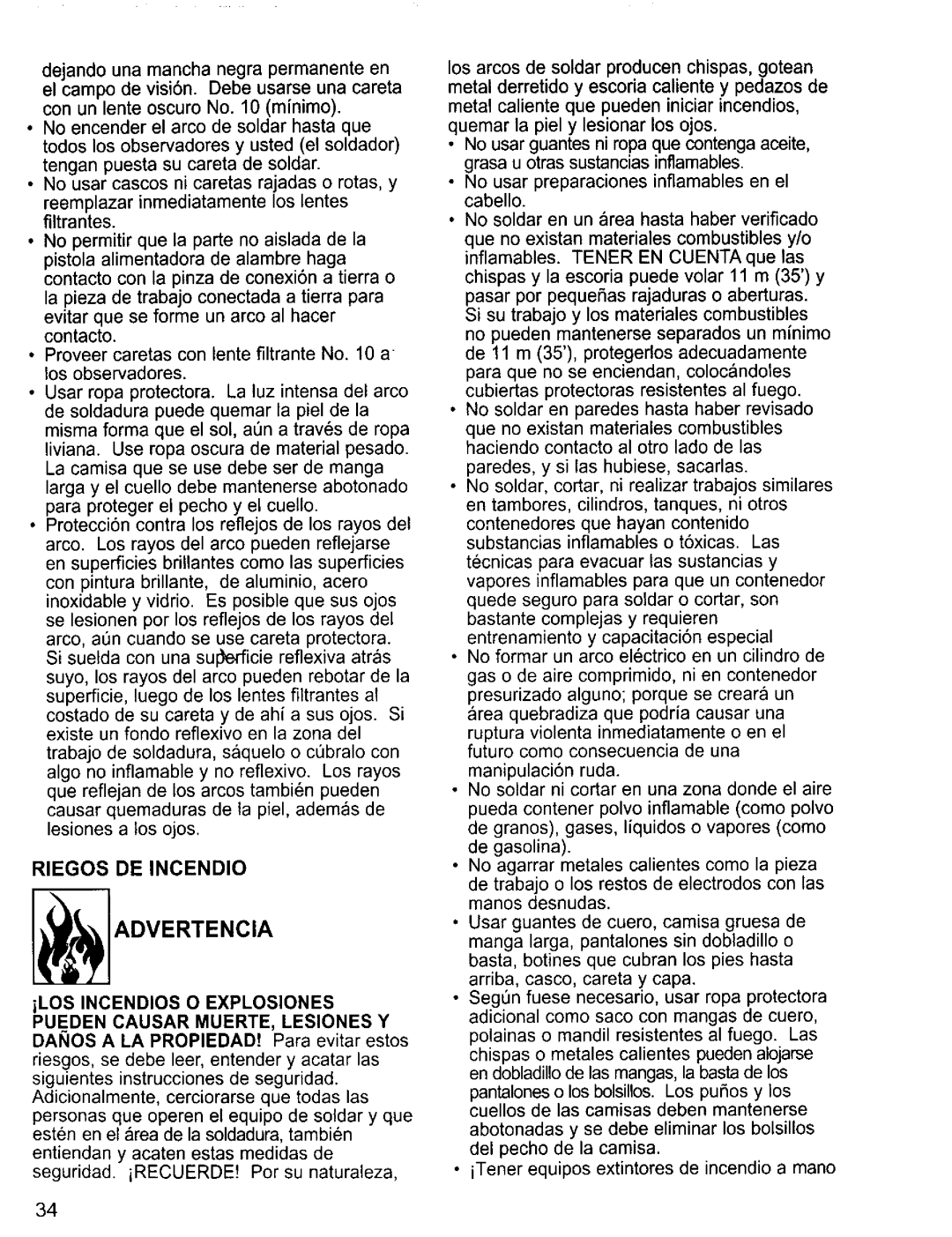 Craftsman 196.20569 owner manual Advertencia, Riegos DE Incendio 