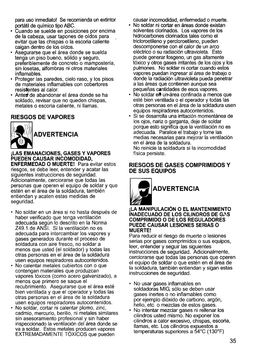 Craftsman 196.20569 Riesgos DE Vapores, Riesgos DE Gases Comprimidos Y DE SUS Equipos, ILA Manipulacion O EL Mantenimiento 