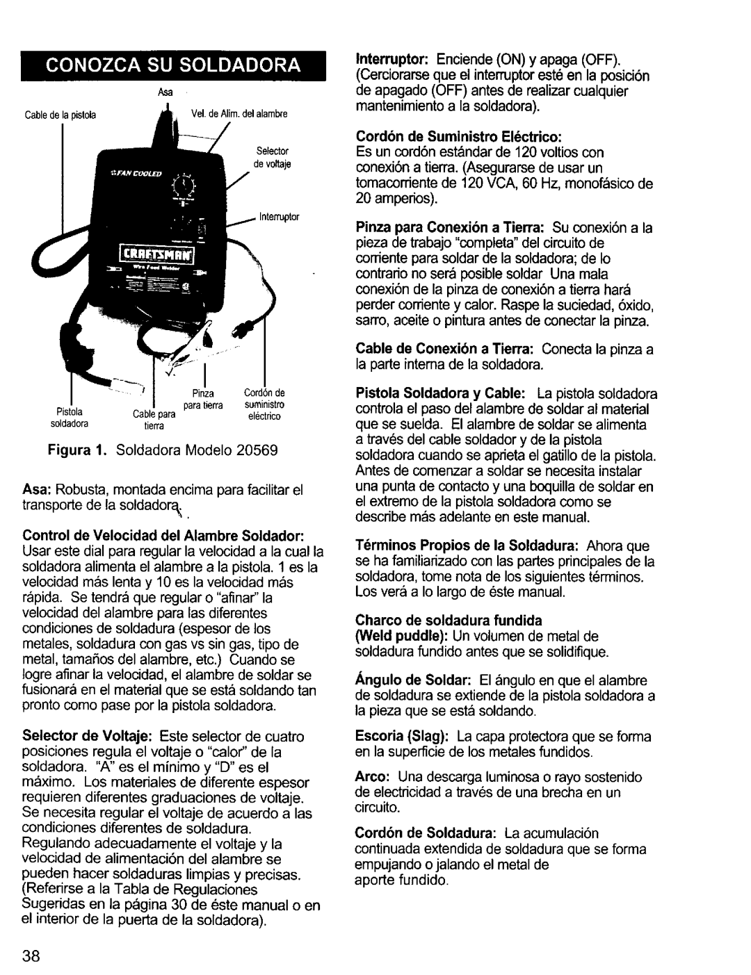 Craftsman 196.20569 owner manual Cordbn de Suministro Elctrico, Cordbn de Soldadura La acumulaci6n 