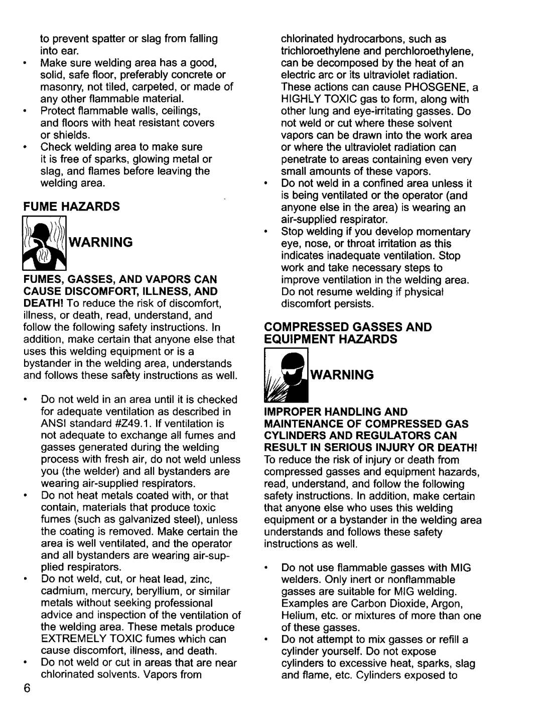 Craftsman 196.20569 Fume Hazards, Compressed Gasses and Equipment Hazards, Improper Handling Maintenance of Compressed GAS 