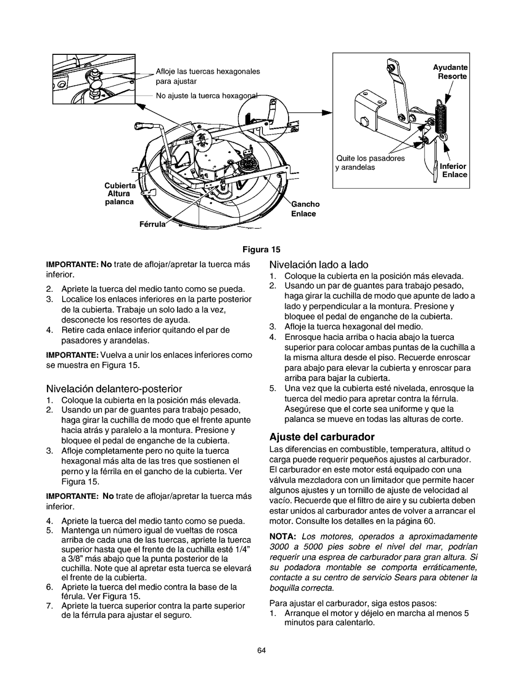 Craftsman 247.27022 manual Ayudante, Resorte, Ajuste del carburador, Altura palanca Enlace 