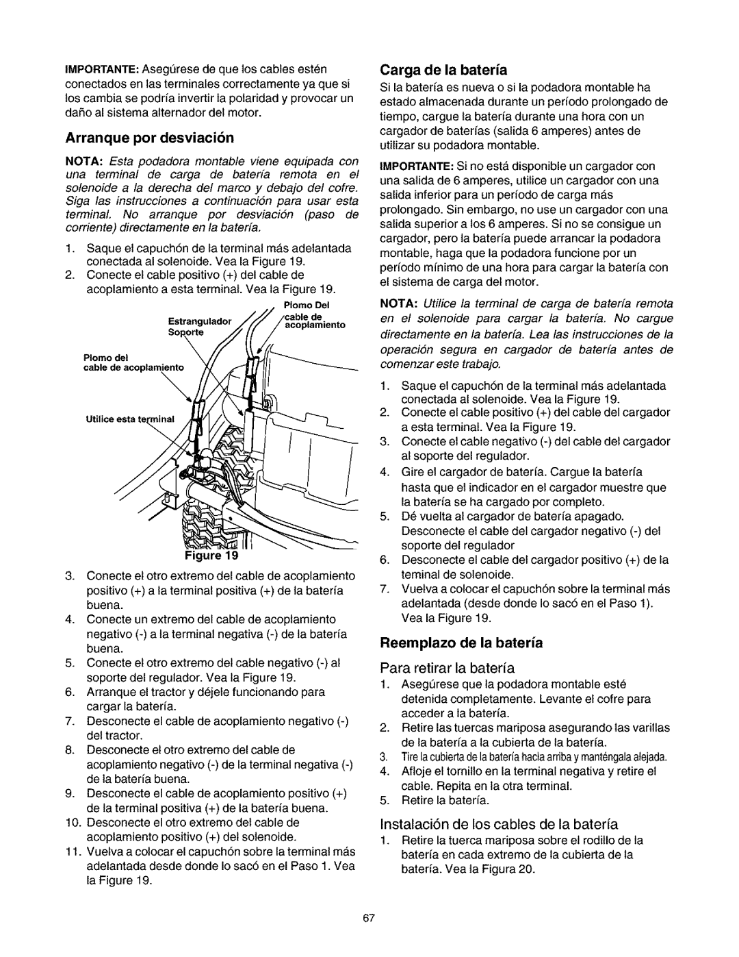 Craftsman 247.27022 manual Carga de la bateria, Reemplazo de la bateria 