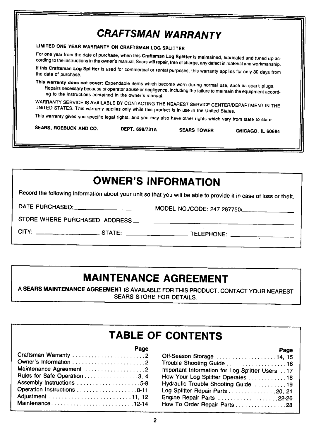 Craftsman 247.28775 manual 