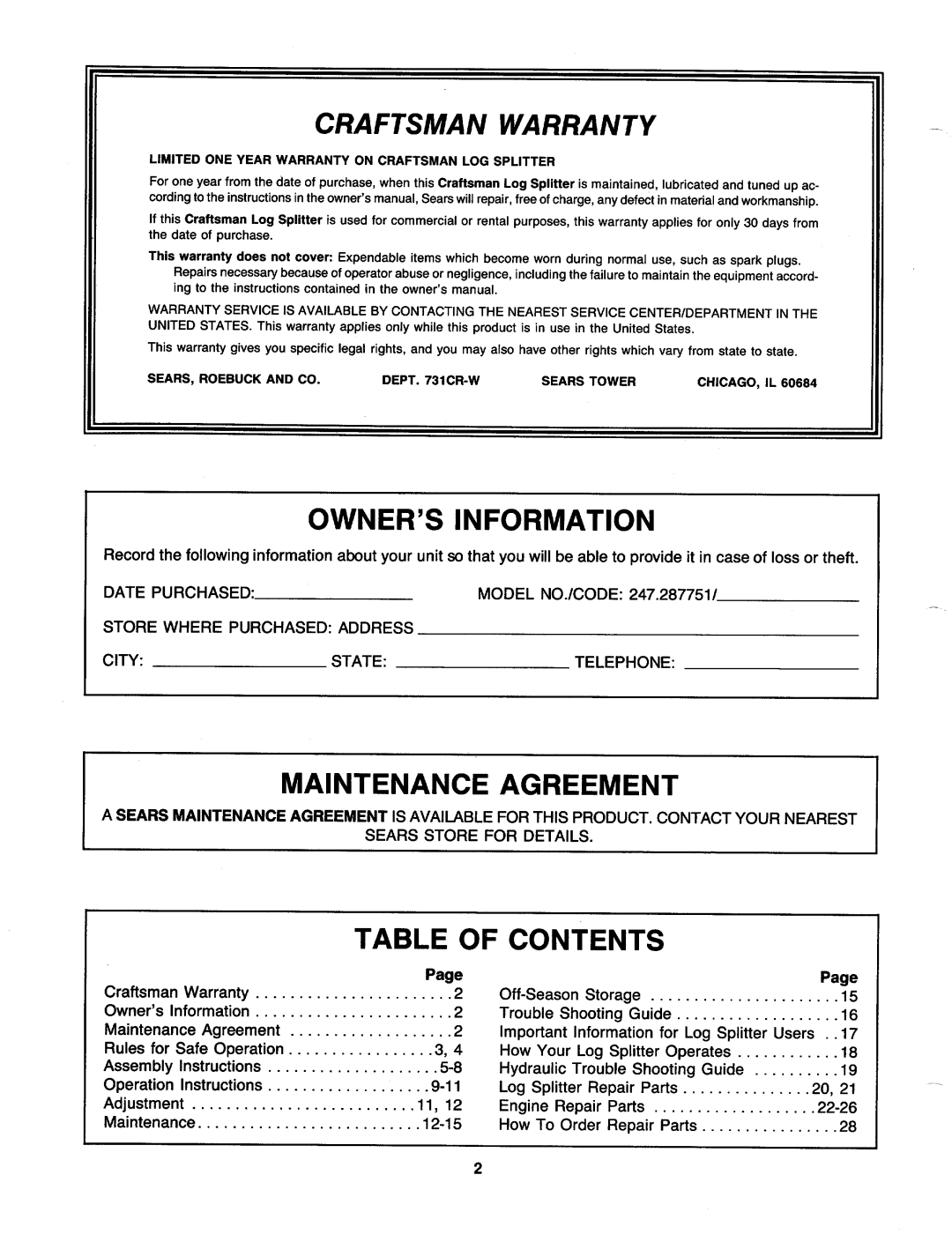 Craftsman 247.287751 manual 