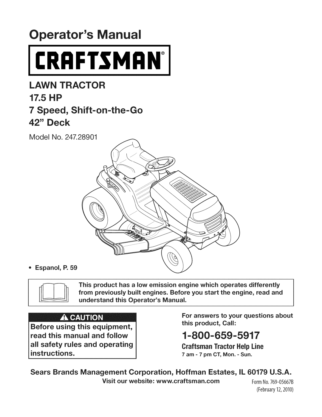 Craftsman 247.28901 manual IRAFrSMAN, Am = 7 pm CT, Mort. =Sun 