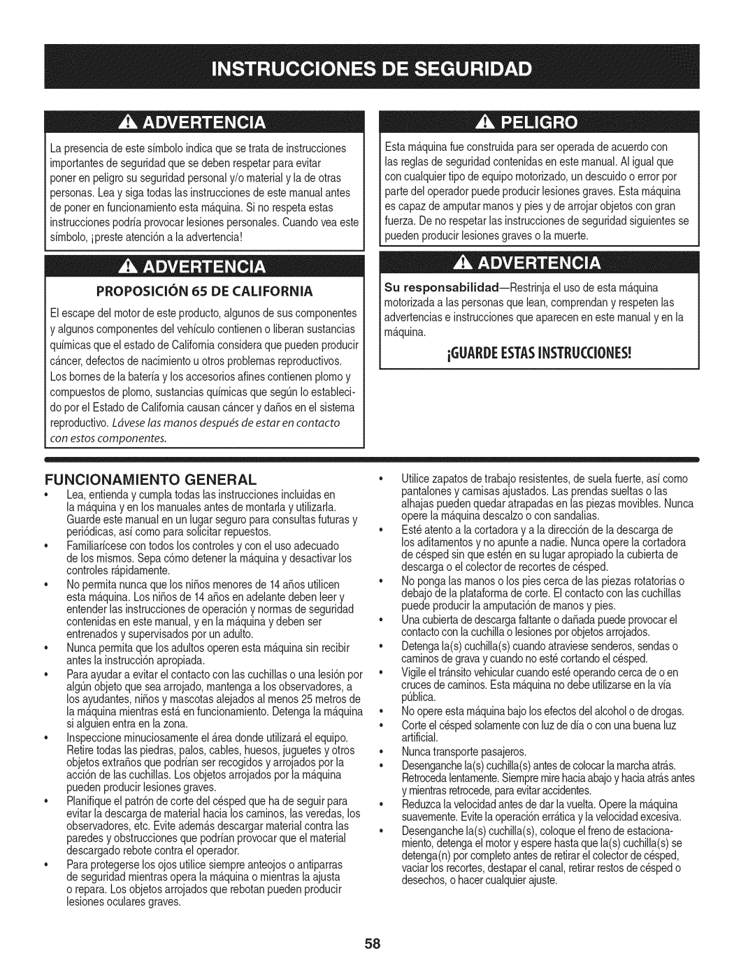 Craftsman 247.28901 manual Funcionaiviiento General, IGUARIE Estasinstrucciones 