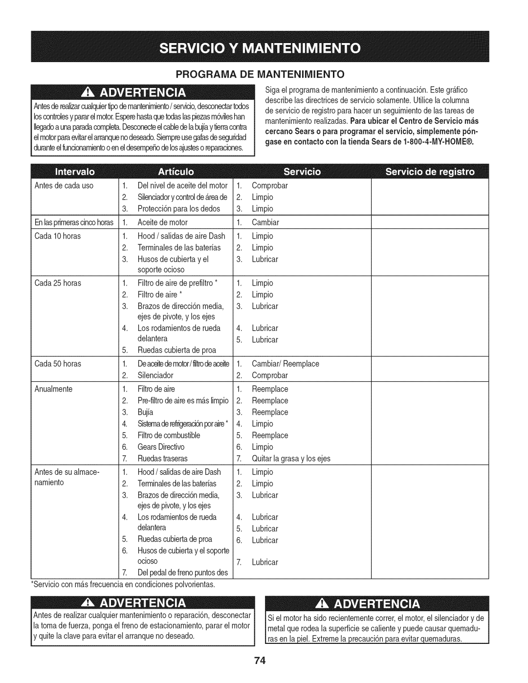 Craftsman 247.28901 manual Programa DE iVlANTENIIVllENTO, CercanoSearso para programarel servicio,simplementepbn 