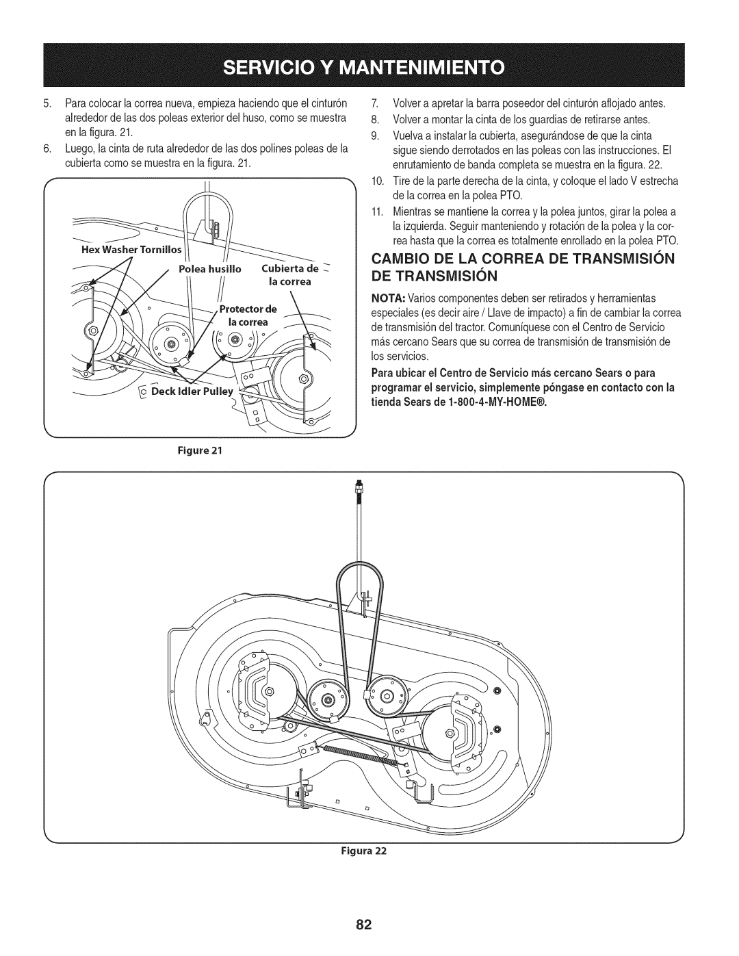 Craftsman 247.28901 manual CAIVIBIO DE LA CORREA DE TRANSiVIISI6N, Polea husillo Cubierta de la correa Protector de 