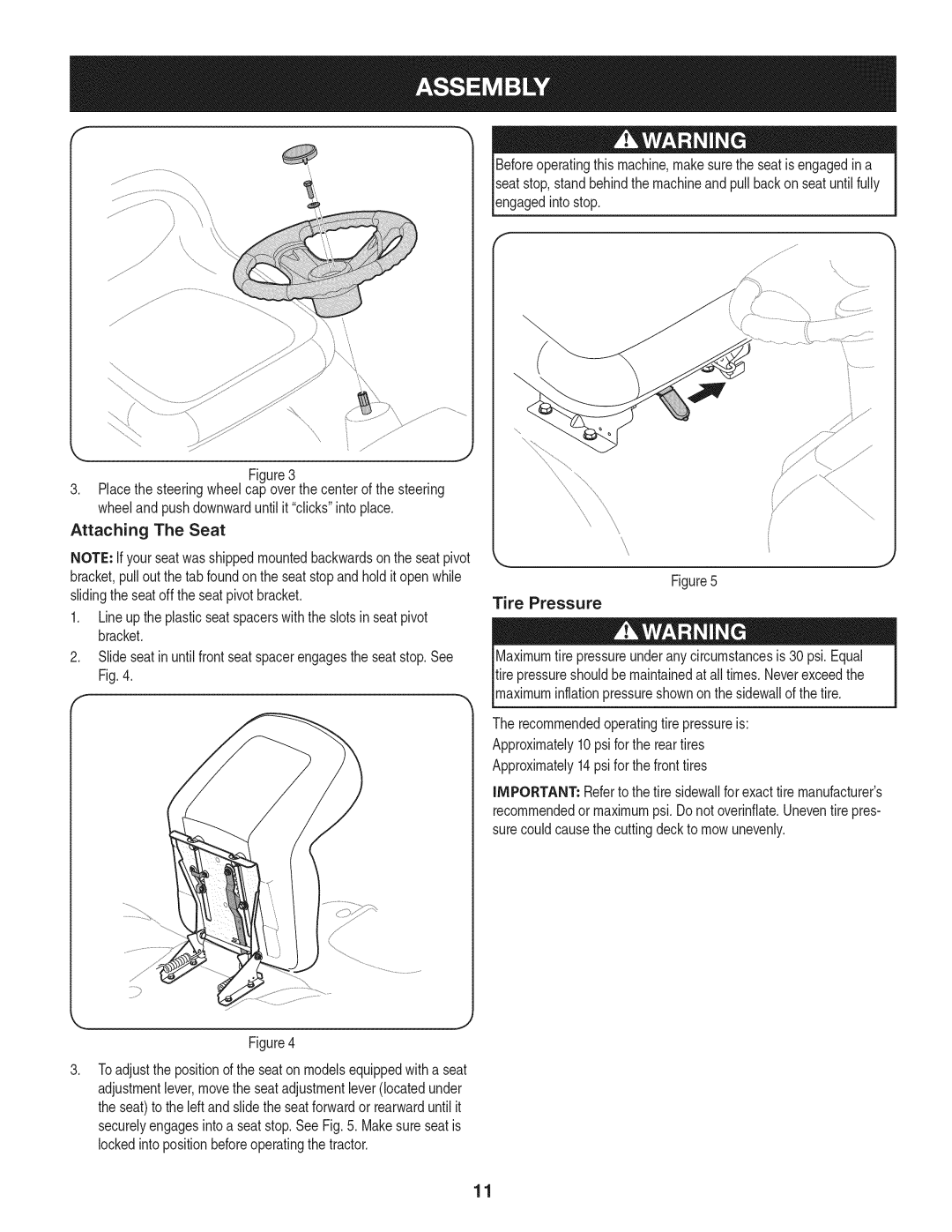 Craftsman 247.28902 manual Tire Pressure 