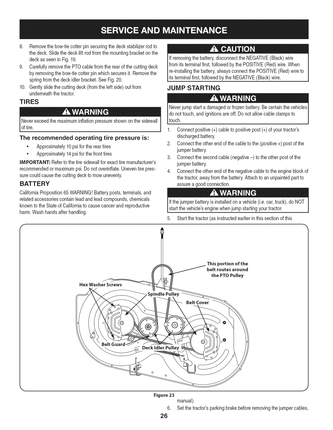 Craftsman 247.28902 manual Jump Starting, Tires, CaliforniaProposition65WARNING!Batteryposts,terminals,and 