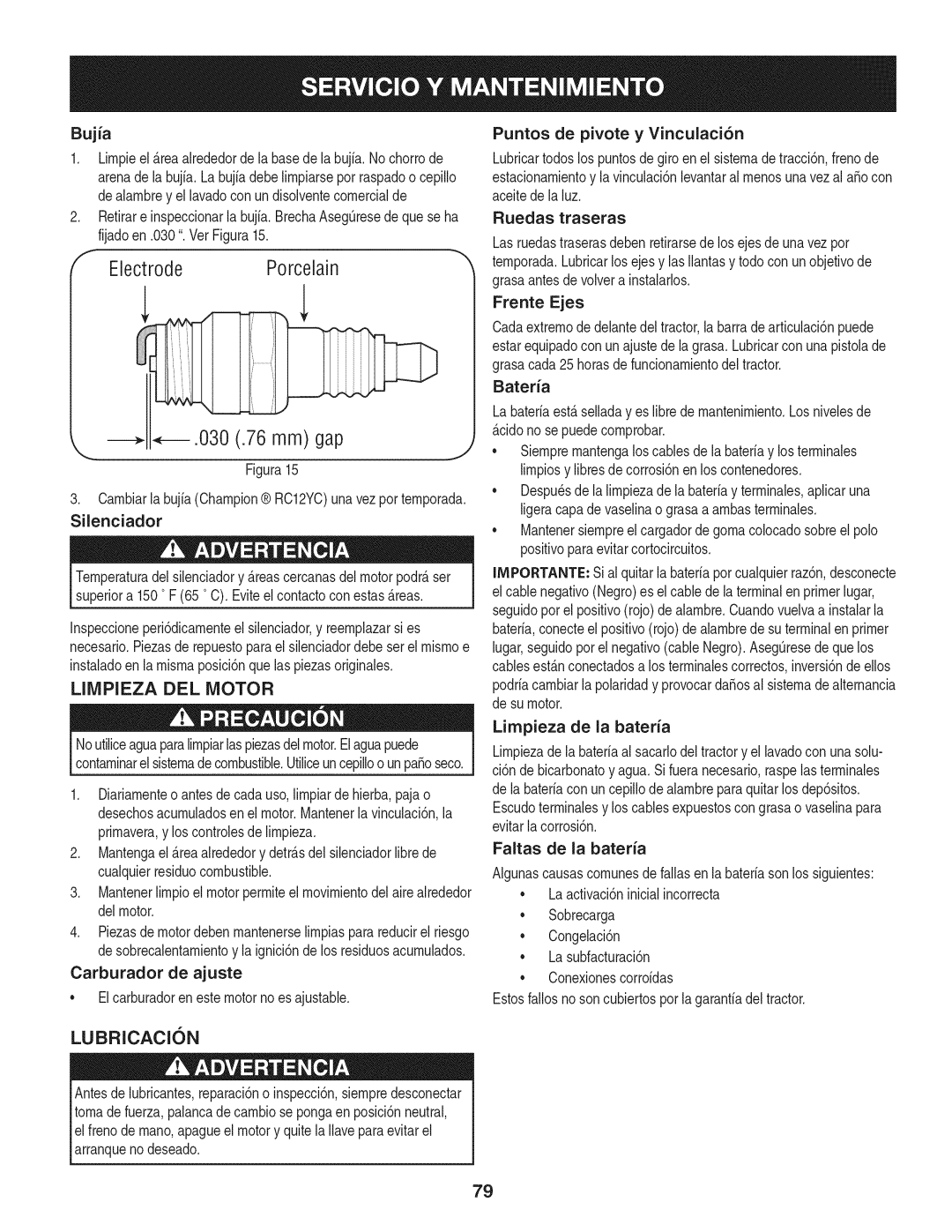 Craftsman 247.28902 Limpieza DEL Motor, Lubricacion, Carburador de ajuste Elcarburadoren estemotorno esajustable, Bateria 