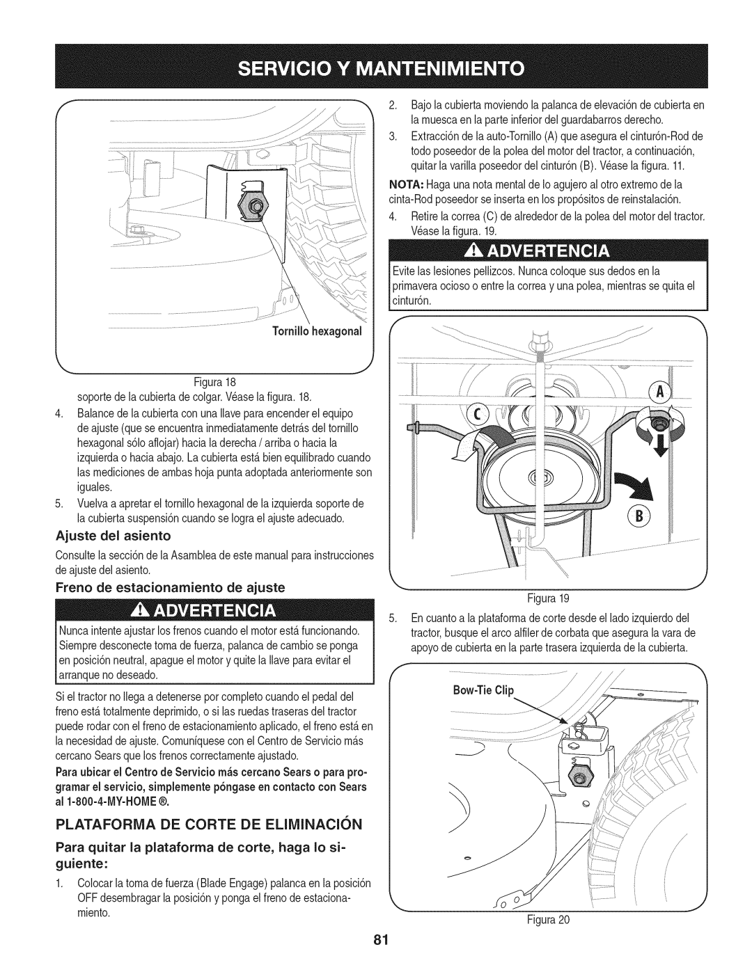 Craftsman 247.28902 manual Plataforma DE Corte DE Eliminacion, Bow-TieClip 