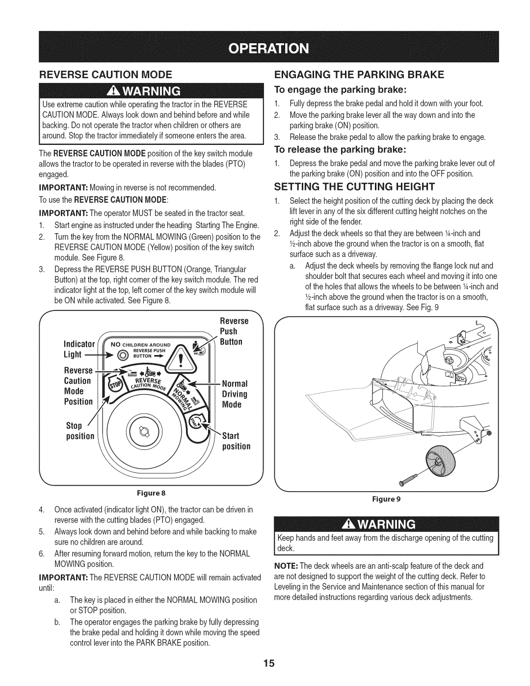 Craftsman 247.28905 manual Engaging the Parking Brake 