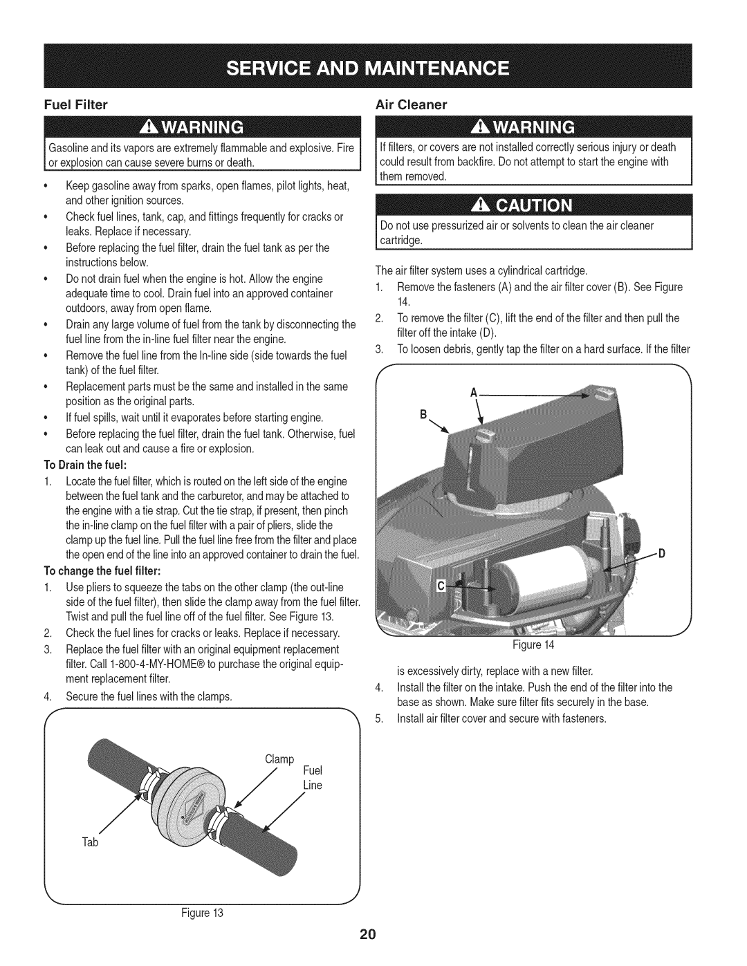 Craftsman 247.28905 manual Fuel Filter, Air Cleaner 