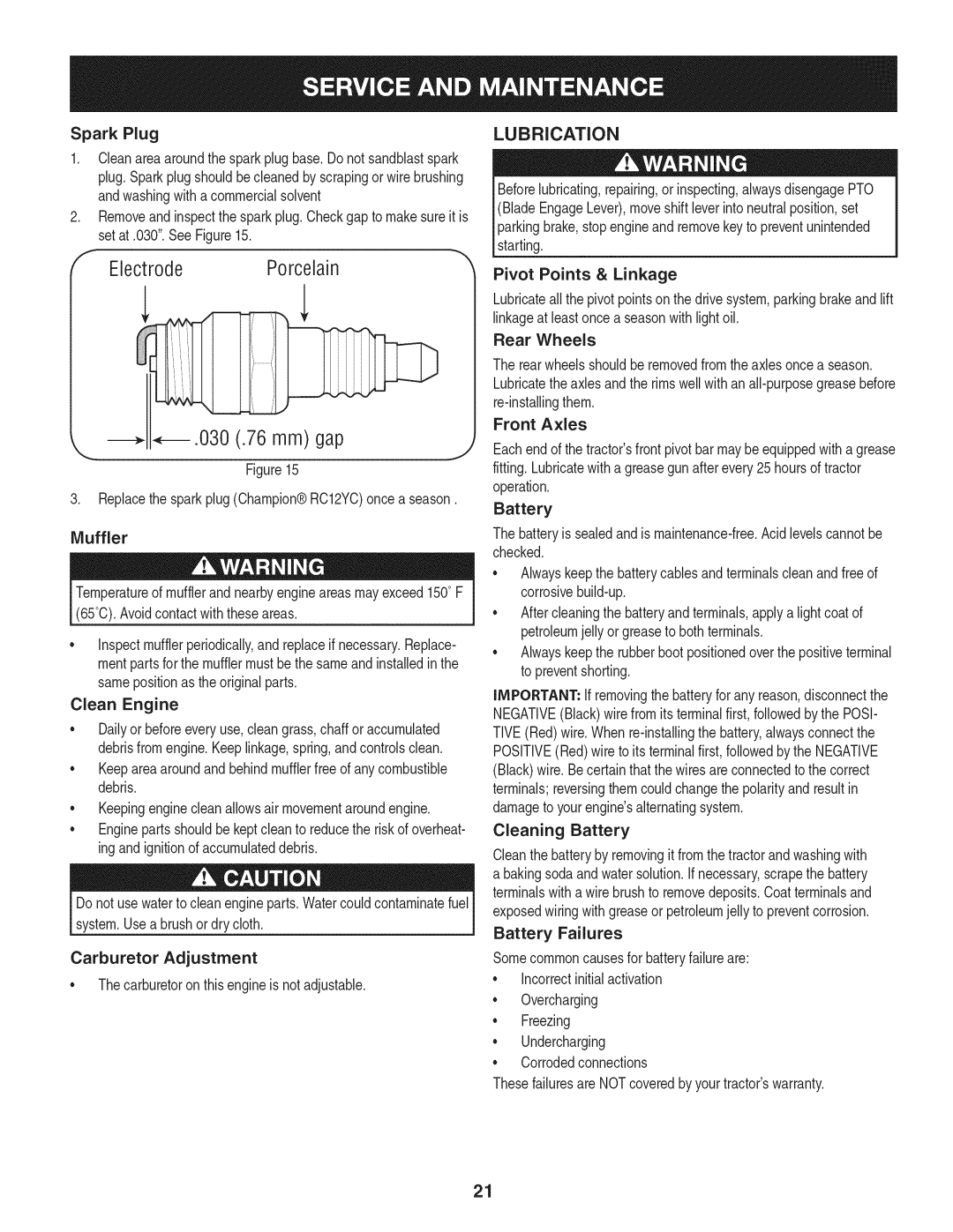 Craftsman 247.28905 manual Lubrication, Pivot Points & Linkage, Front Axles 