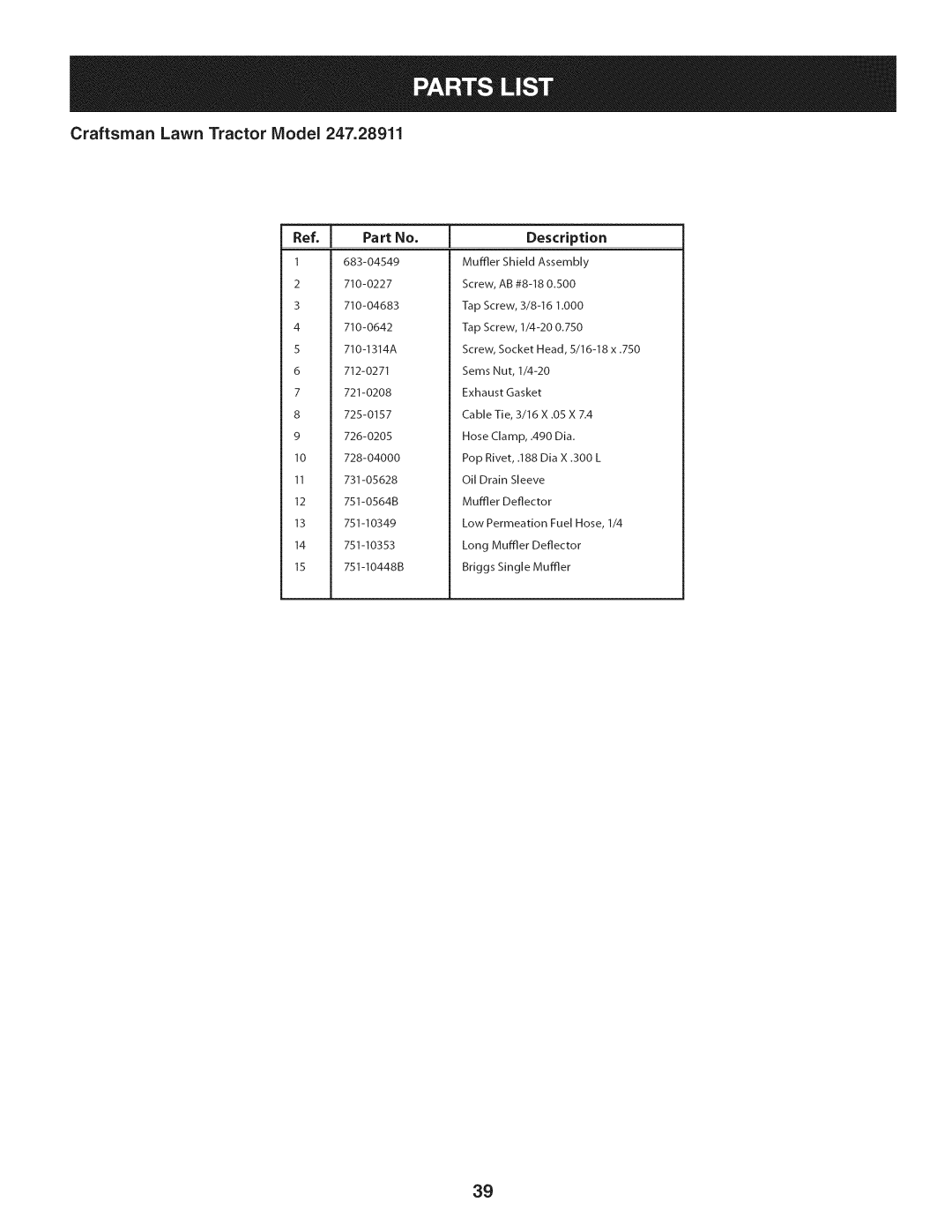 Craftsman 247.28911 manual Ref, I Description, 750 