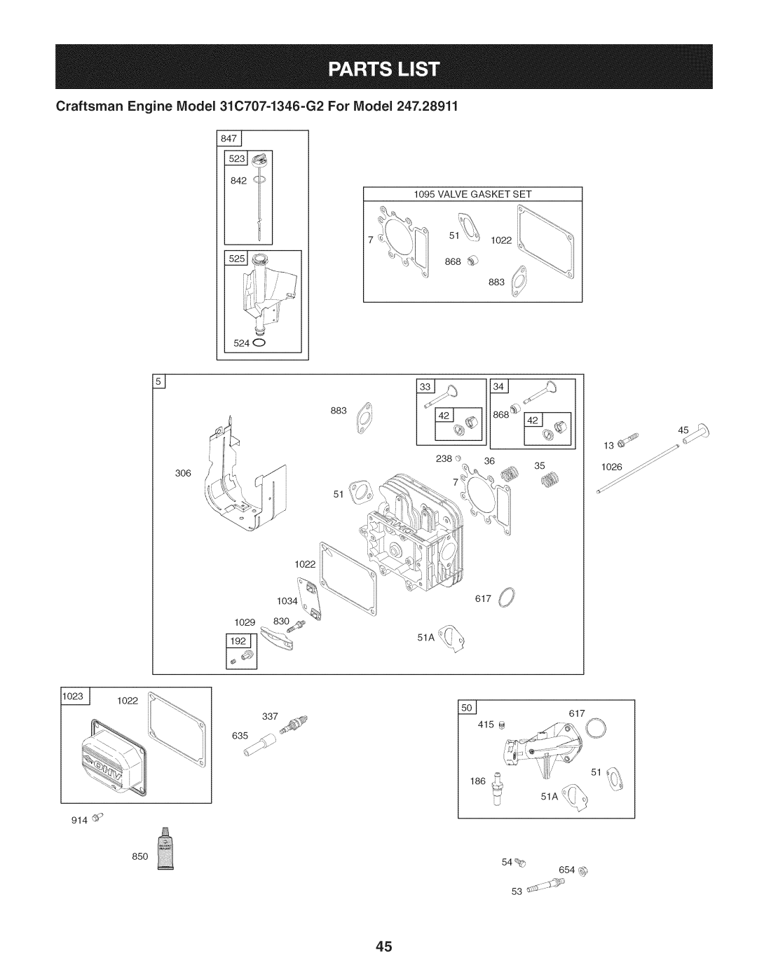 Craftsman 247.28911 manual 13J, Craftsman Engine IViodel 31C707-1346-G2 For IViodel 