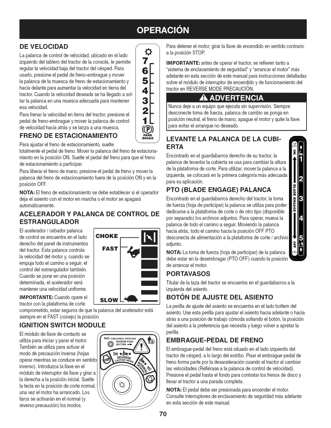 Craftsman 247.28911 manual Acelerador Y Palanca DE Control DE, Levante LA Palanca DE LA Cubi, Portavasos 