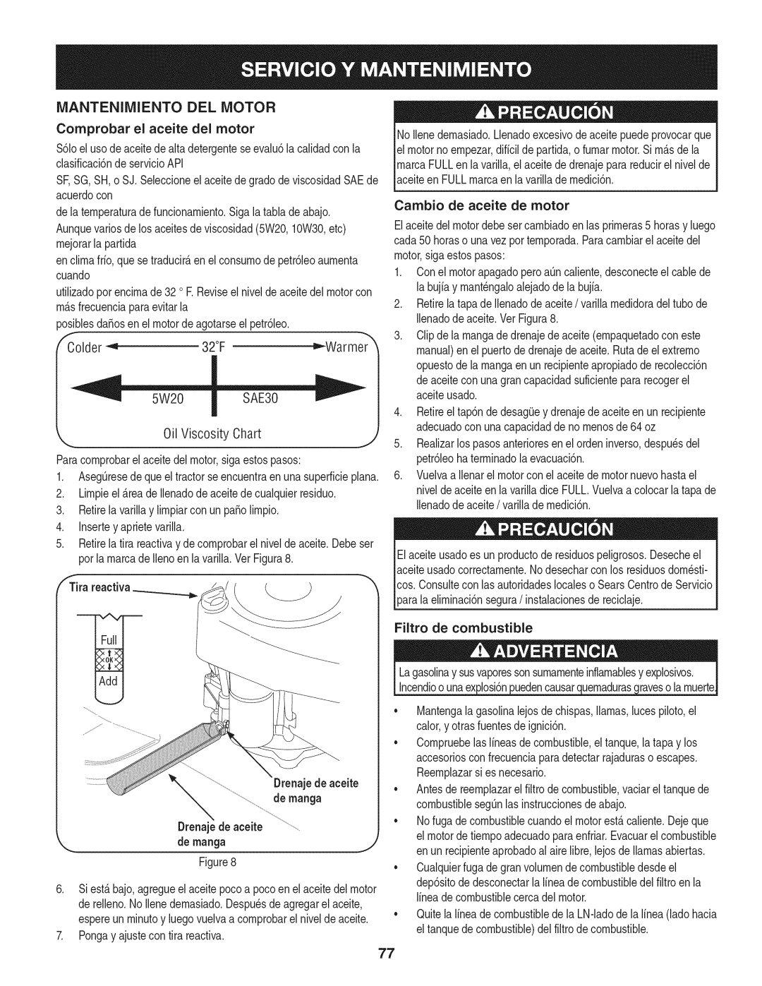 Craftsman 247.28911 manual FTira reactiva, Filtro de combustible, De mangaj 