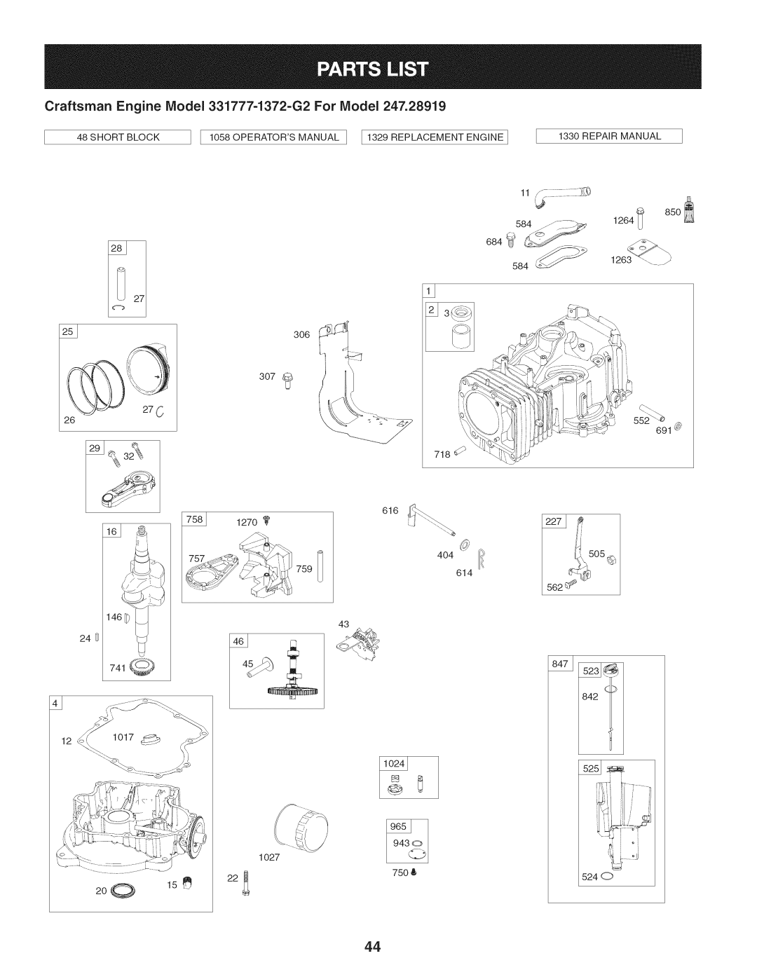 Craftsman 247.28919 manual 200, Craftsman Engine Model 331777-1372-G2For Model 