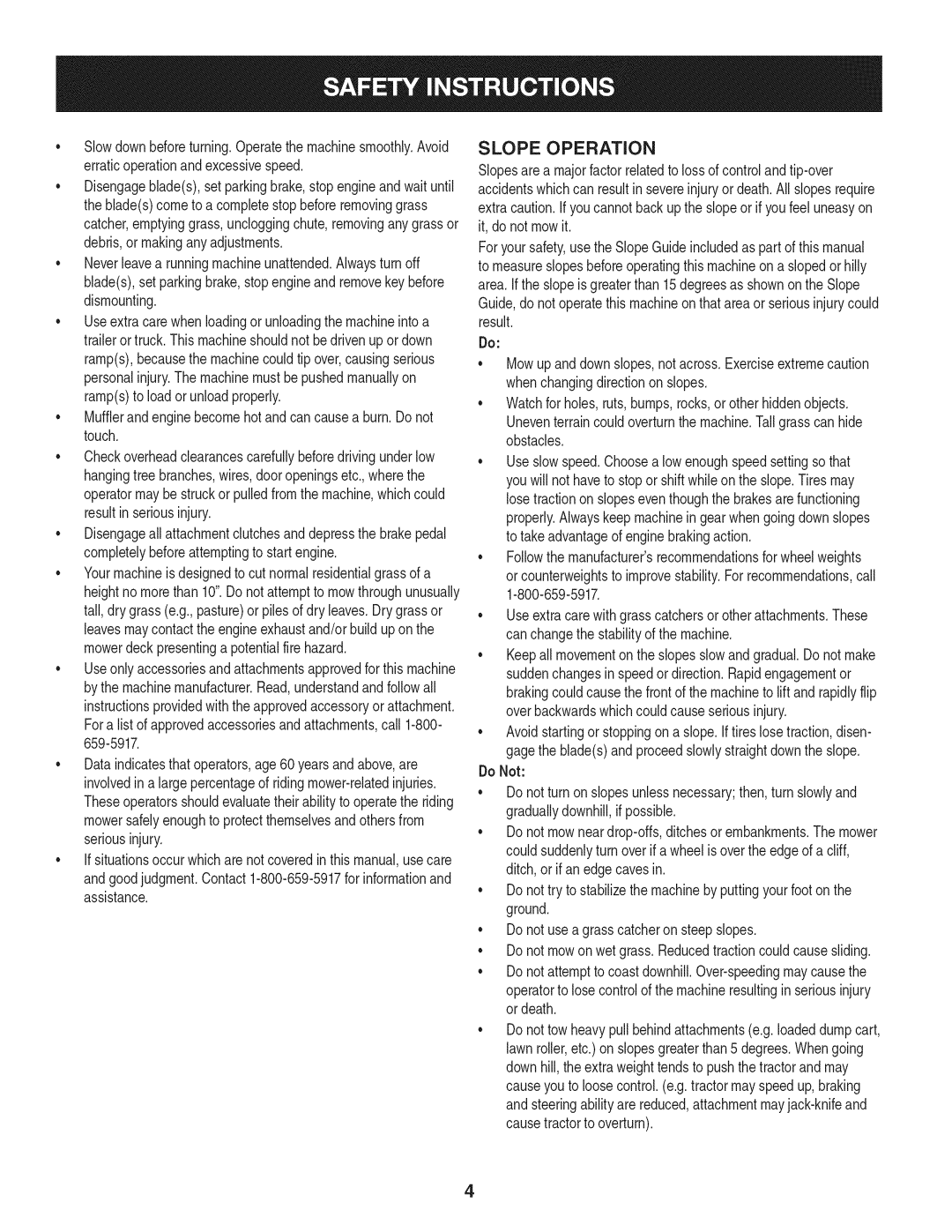 Craftsman 247.28933 manual Slope Operation 