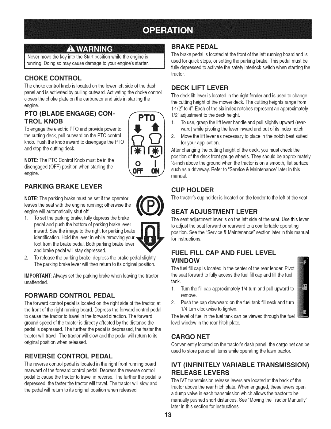 Craftsman 247.28933 manual Pto 