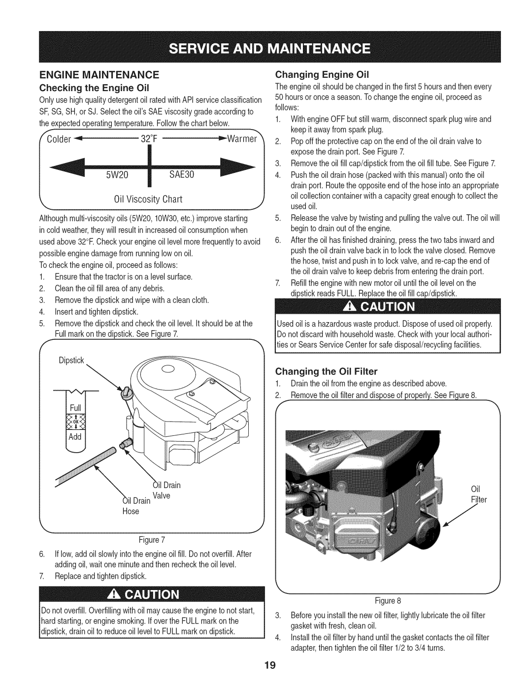 Craftsman 247.28933 manual Engine Maintenance 