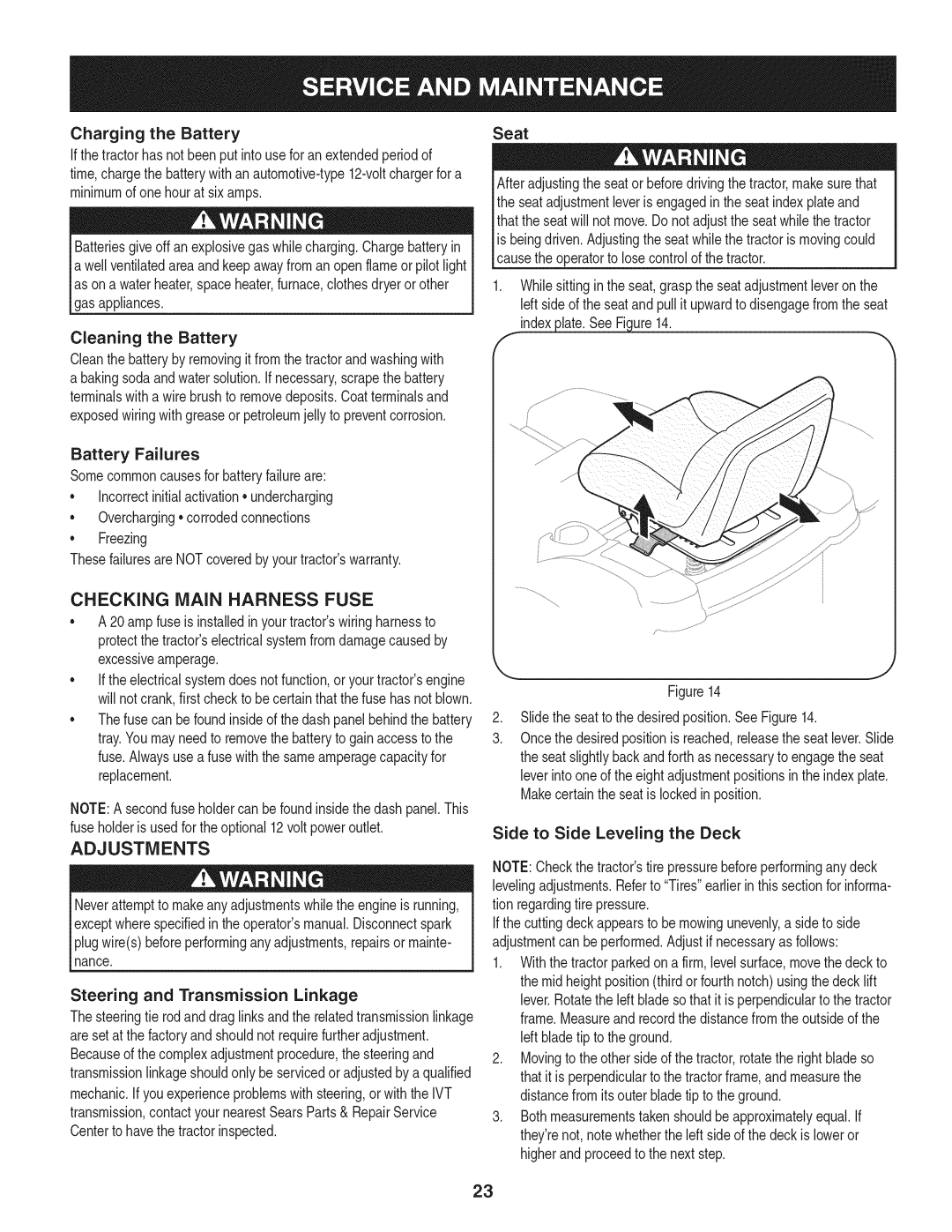 Craftsman 247.28933 manual Adjustments 