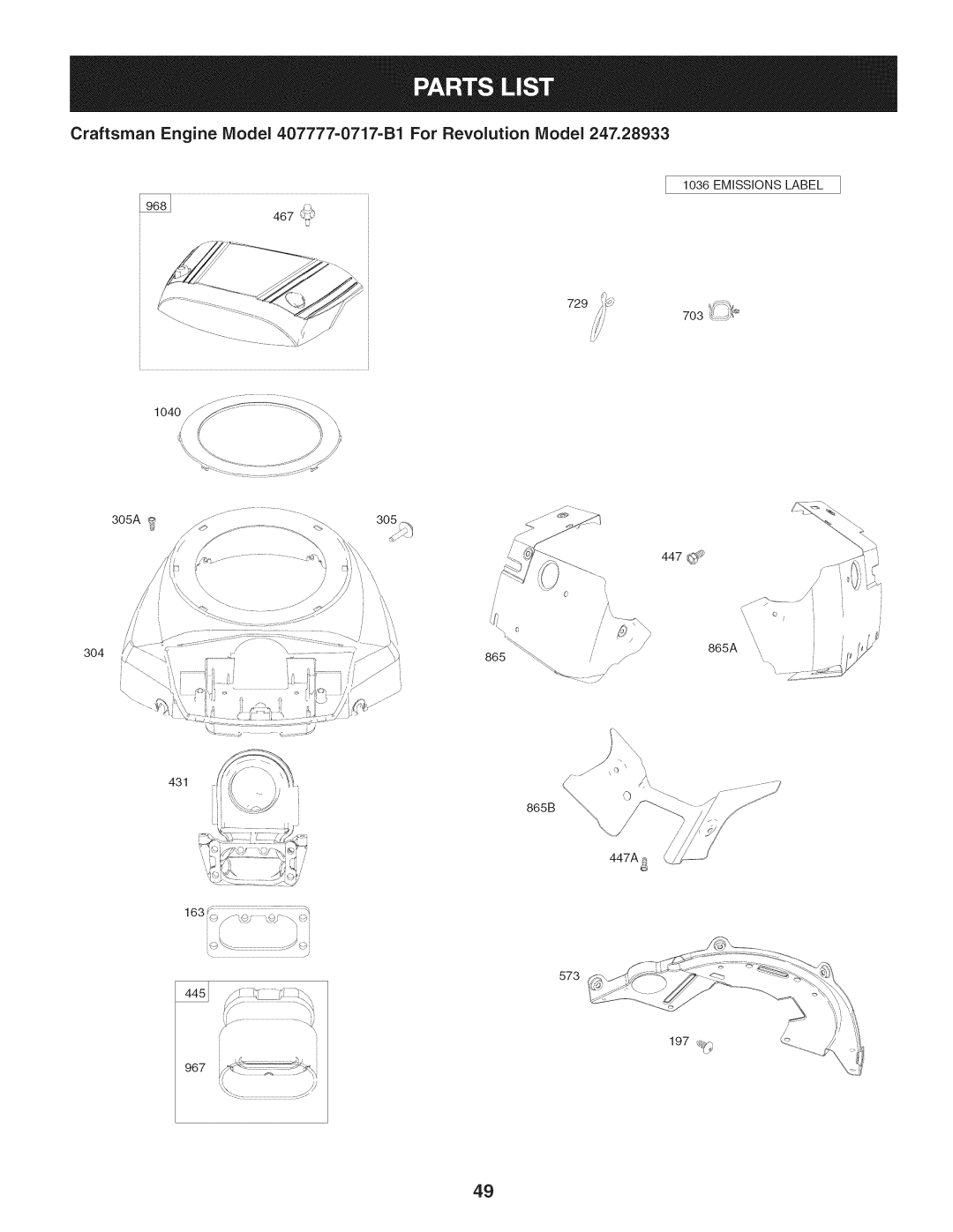 Craftsman 247.28933 manual Emissions Label 