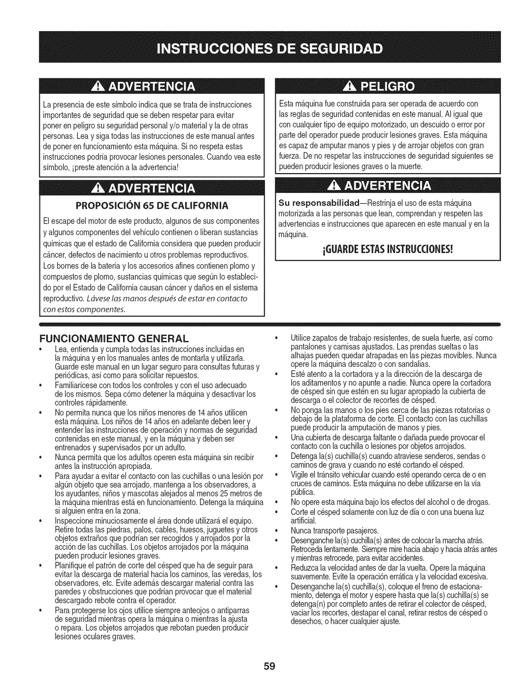 Craftsman 247.28933 manual Funcionaiviiento General 