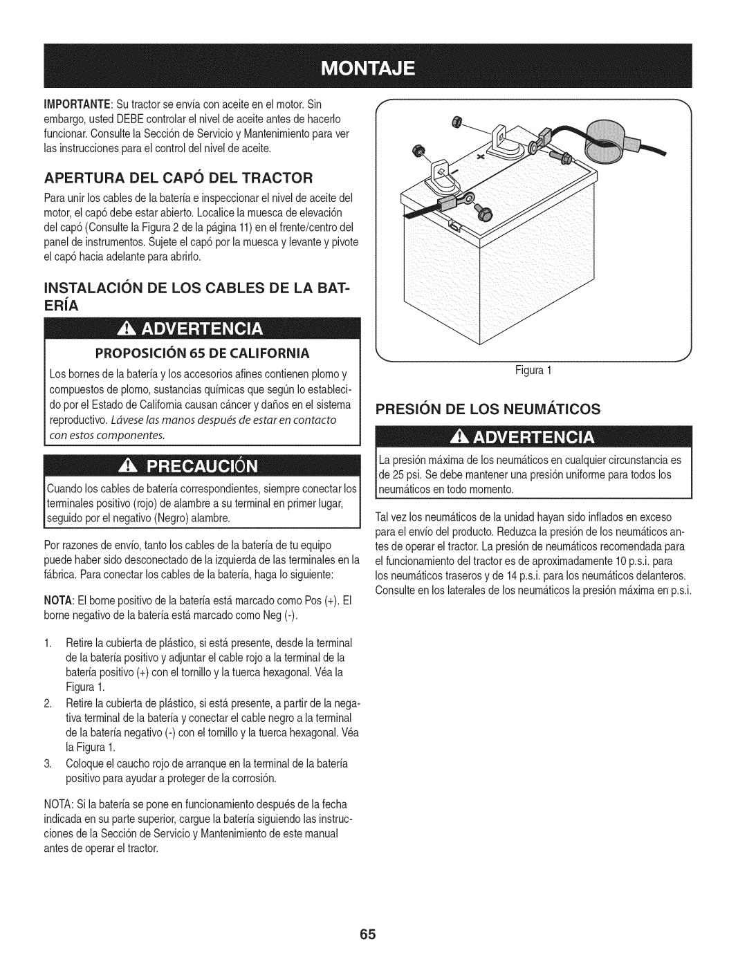 Craftsman 247.28933 manual Apertura DEL Capo DEL Tractor 