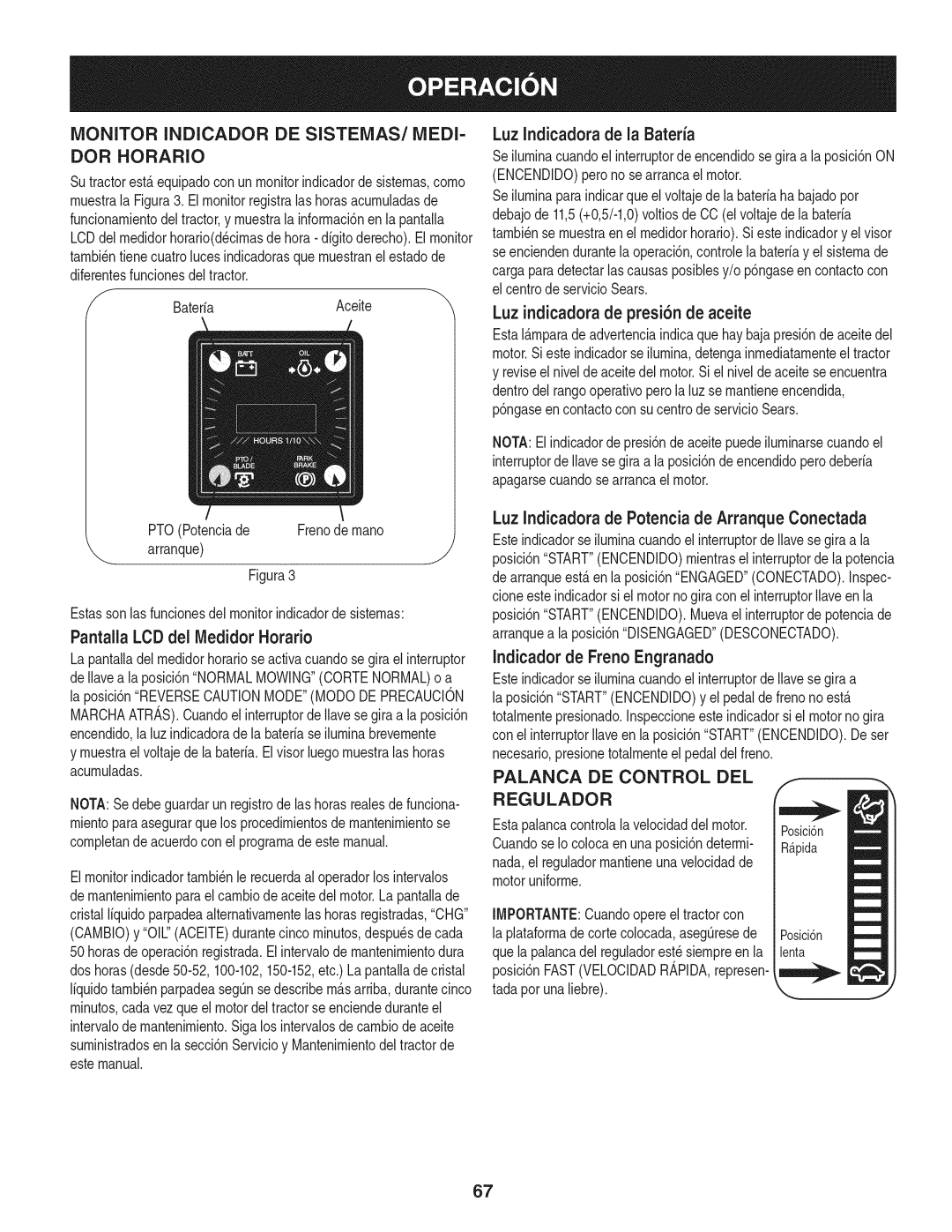 Craftsman 247.28933 manual Monitor Indicador DE SISTEMAS/MEDI 