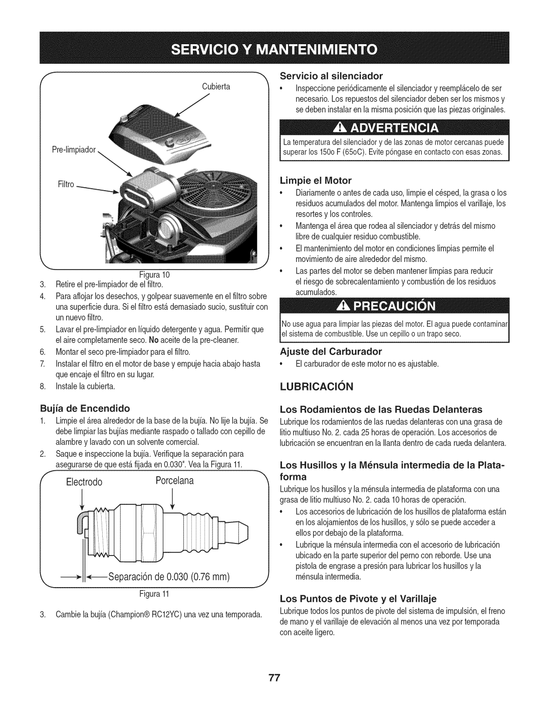 Craftsman 247.28933 manual Lubricacion 