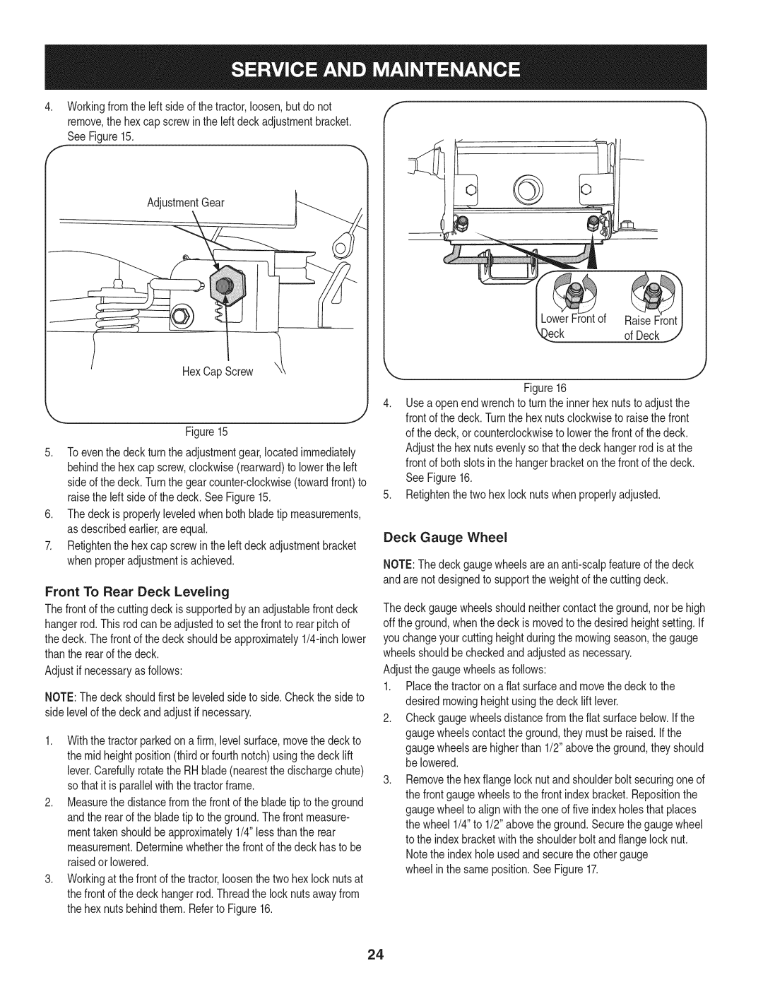 Craftsman 247.28933 manual Front To Rear Deck Leveling, Adjustif necessaryas follows, Eck 