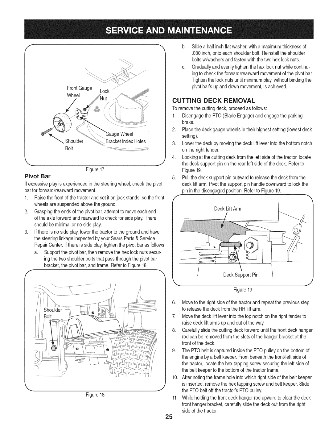 Craftsman 247.28933 manual Cutting Deck Removal, Slidea half inchflatwasher,witha maximumthicknessof 