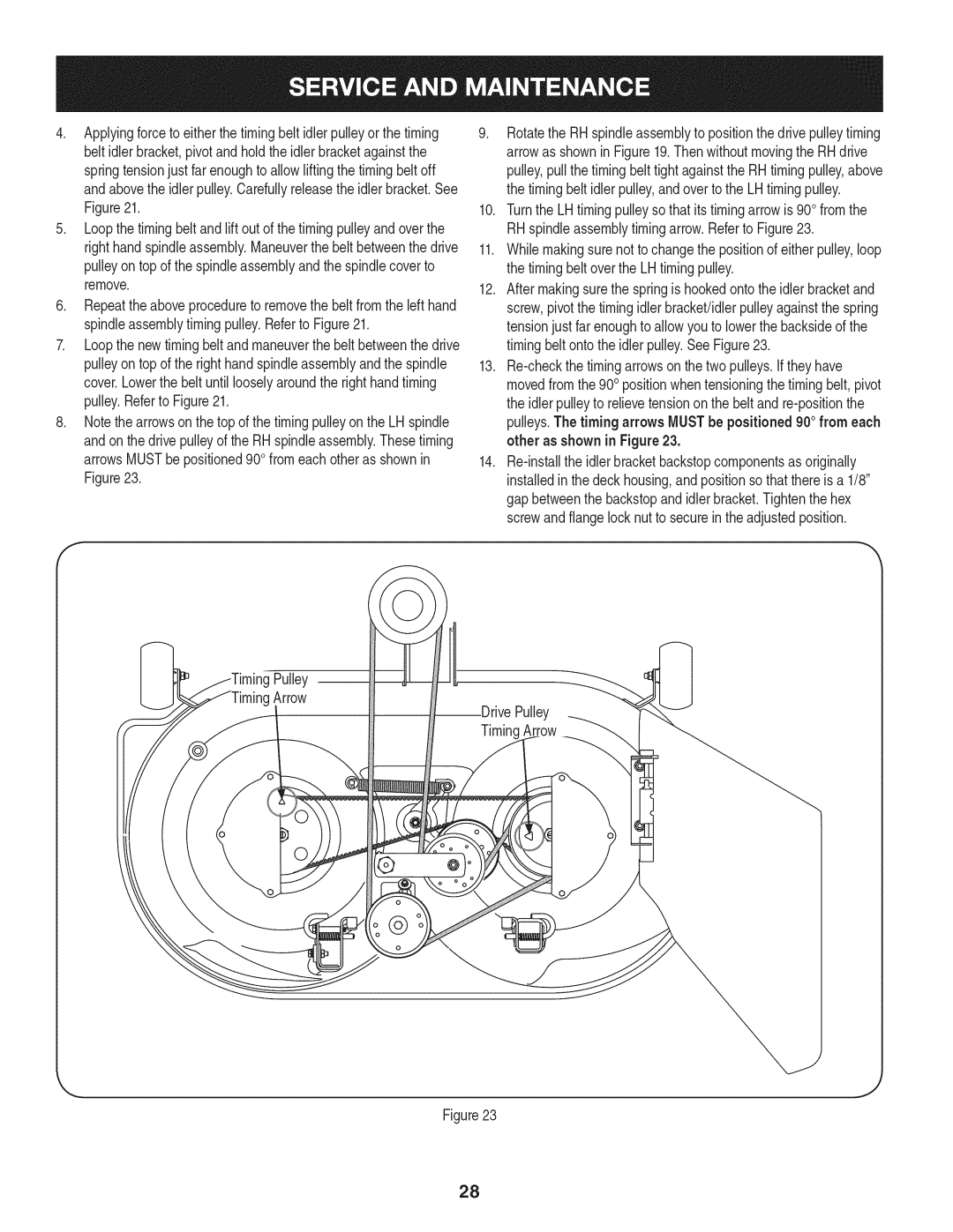 Craftsman 247.28933 manual Pulley TimingArrow 