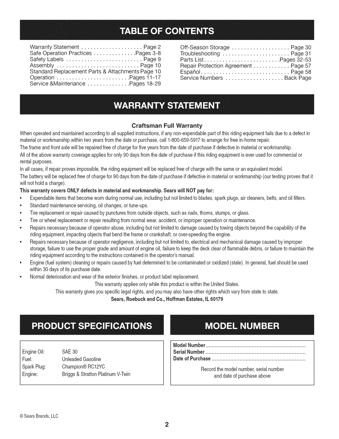 Craftsman 247.28933 manual SAE30 