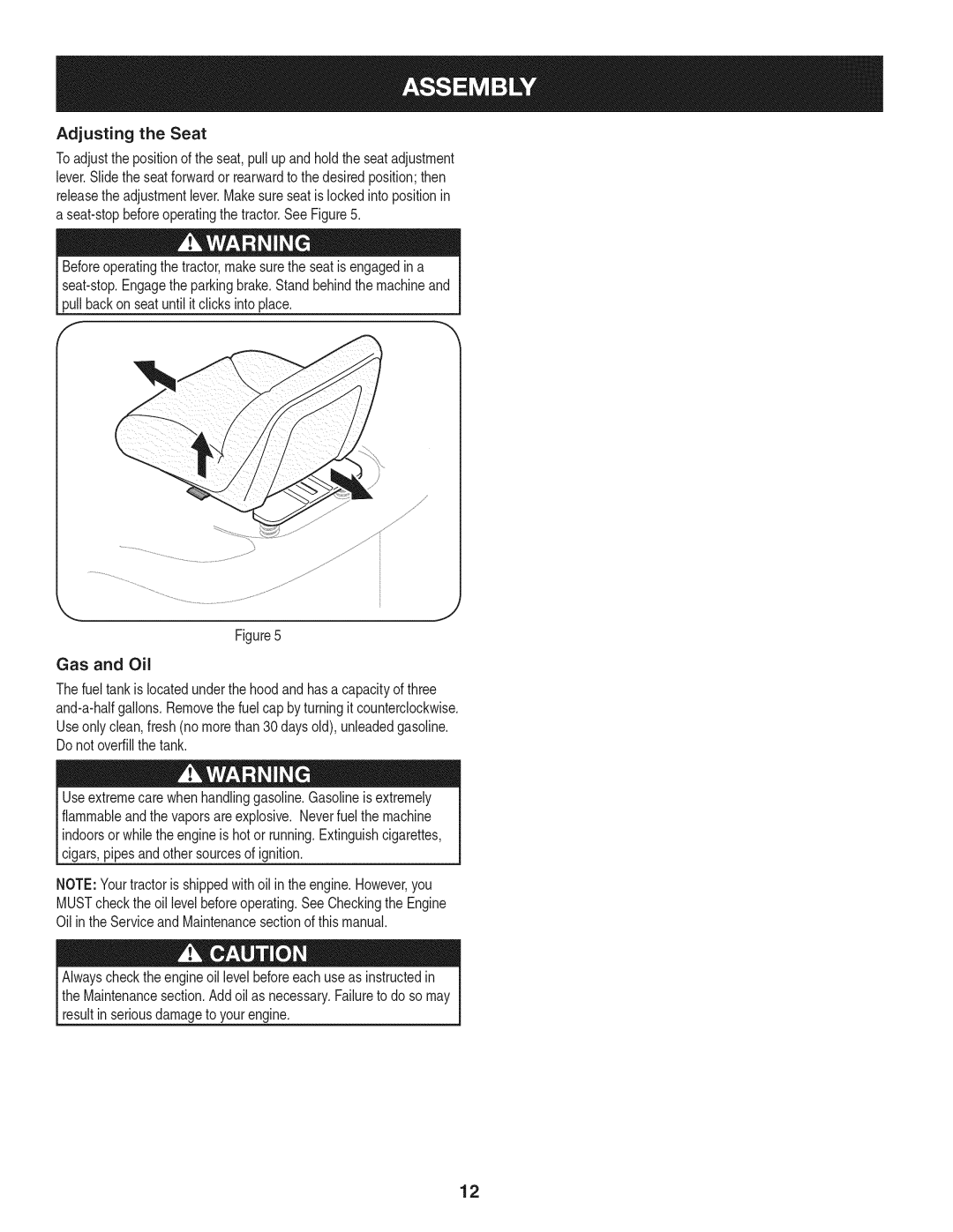 Craftsman 247.28980 manual Adjusting the Seat 