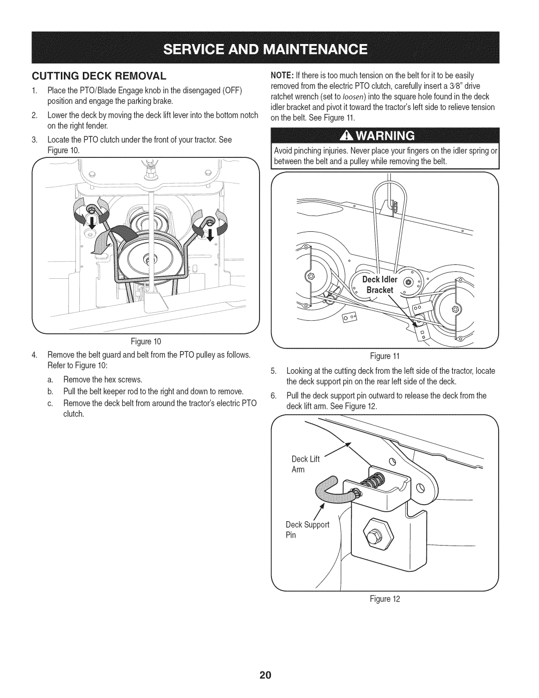 Craftsman 247.28980 manual Cutting Deck Removal 