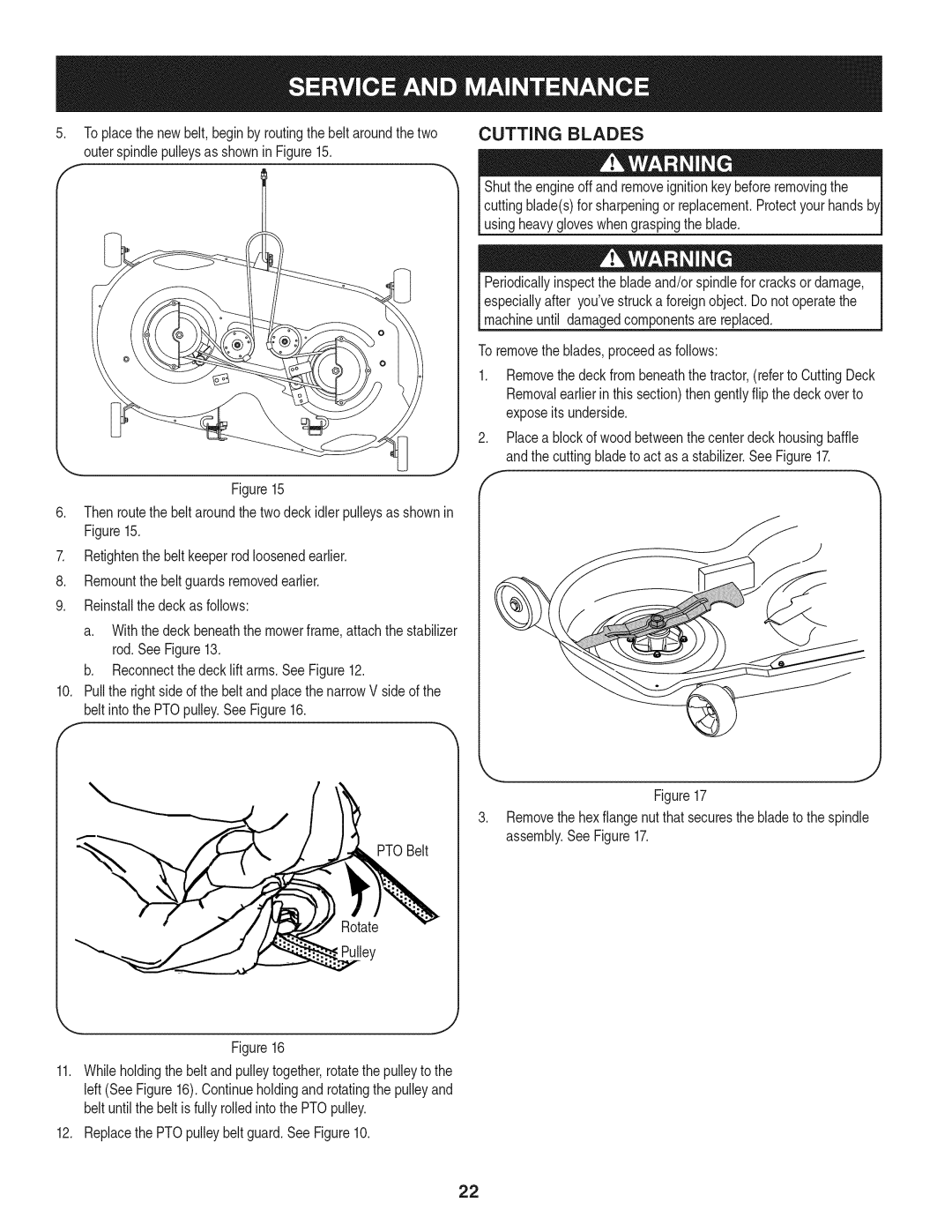 Craftsman 247.28980 manual Cutting Blades 